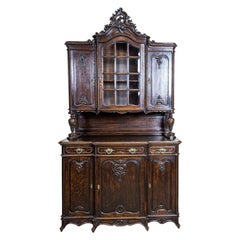 Buffet en chne no-rococo du dbut du XXe sicle en brun fonc
