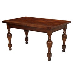 Early 20th Century Neoclassic Extendable Table Solid Oak With Checkered Oak Top