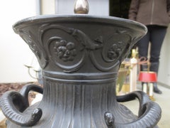 Early 20th Century Neoclassical Basalt Colored Terracotta Urn Lamp