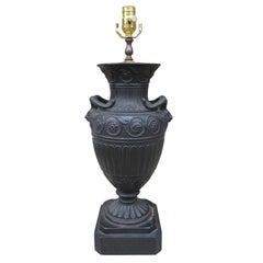 Early 20th Century Neoclassical Basalt Colored Terracotta Urn Lamp
