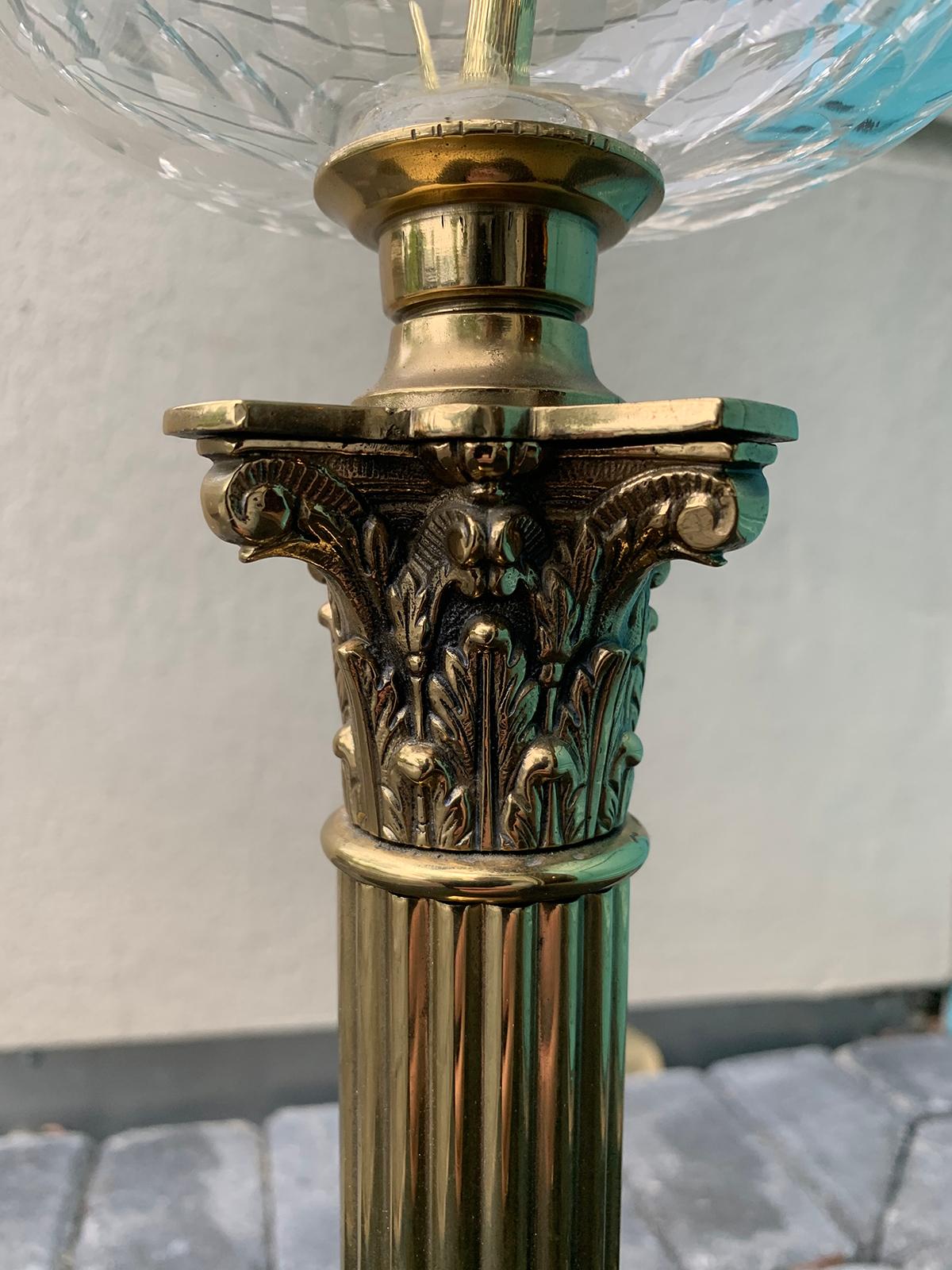 Early 20th Century Neoclassical Bronze Column Lamp with Crystal Oil Font For Sale 6