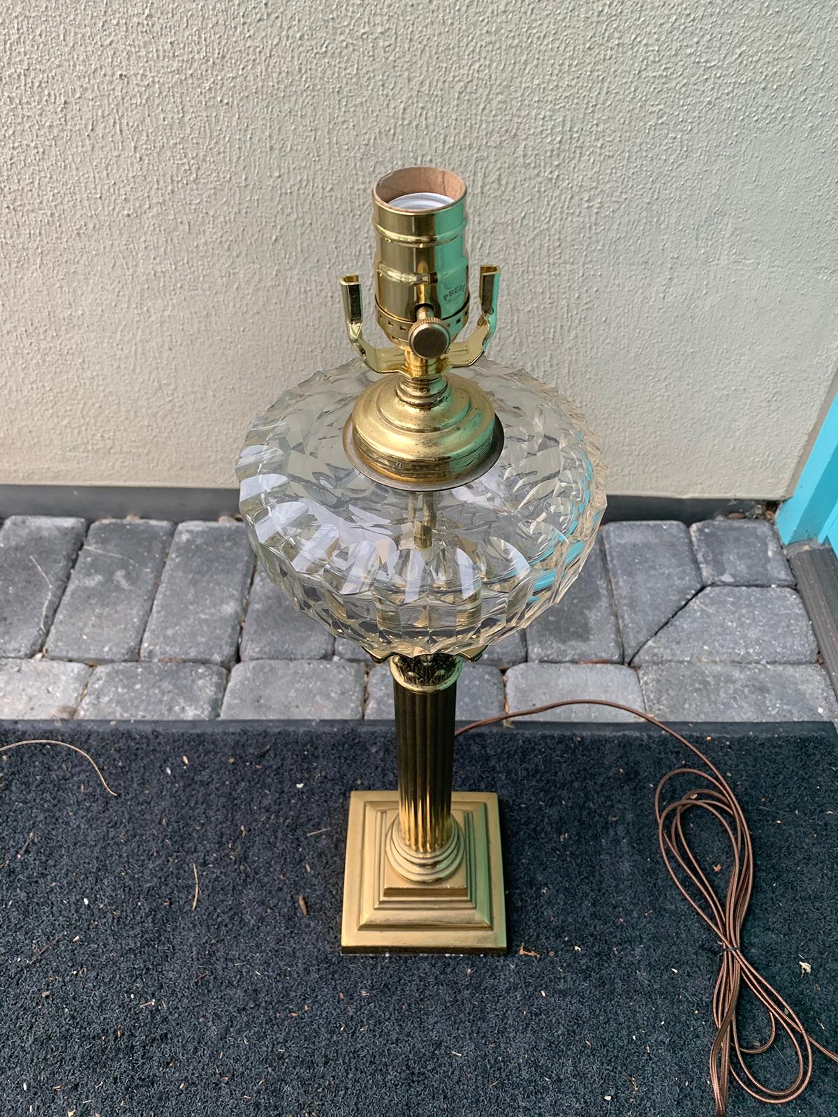 Early 20th Century Neoclassical Bronze Column Lamp with Crystal Oil Font For Sale 10