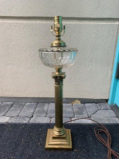 Early 20th Century Neoclassical Bronze Column Lamp with Crystal Oil Font