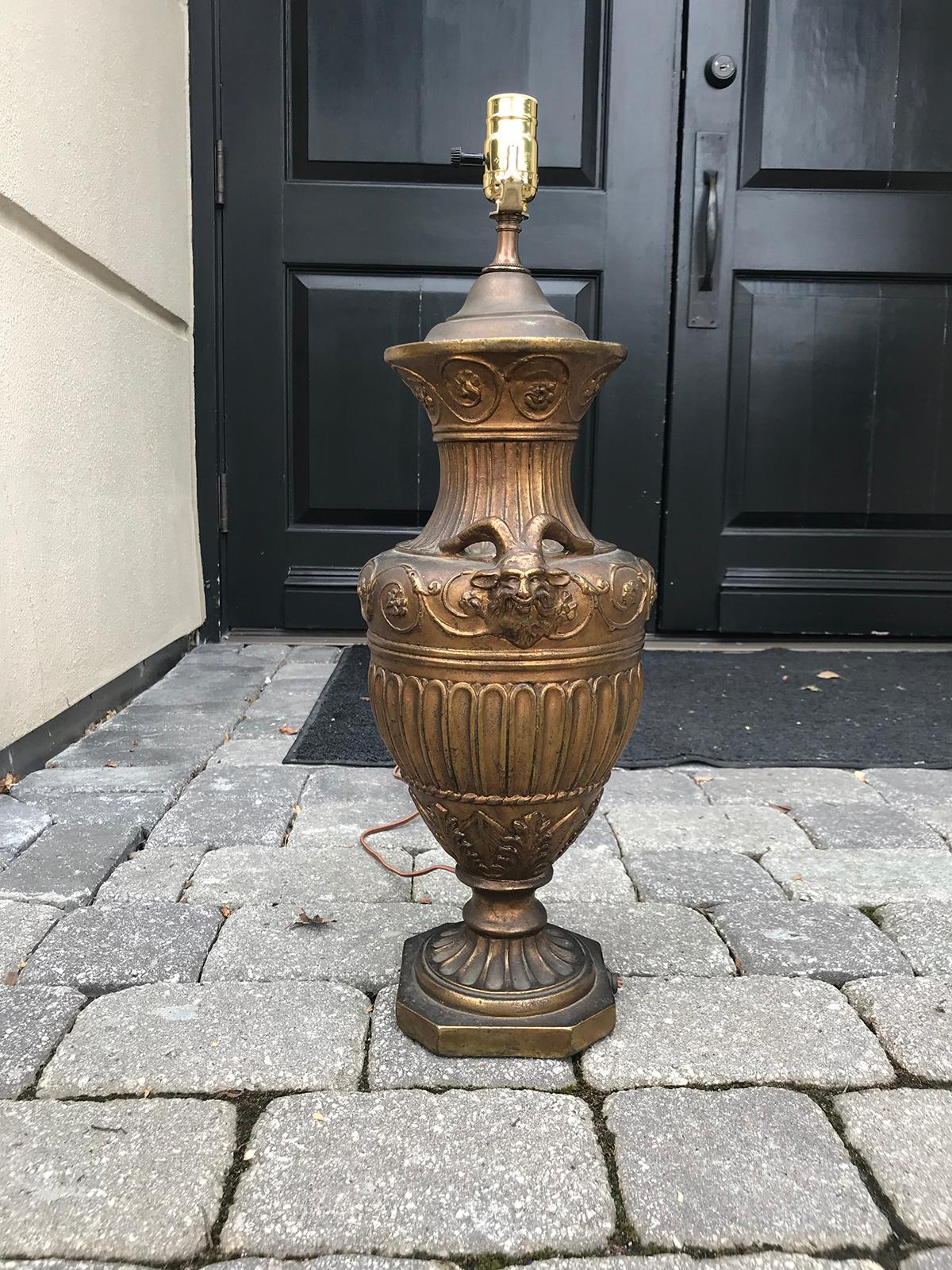 Repoussé Early 20th Century Neoclassical Gilt Repousee Urn Lamp For Sale