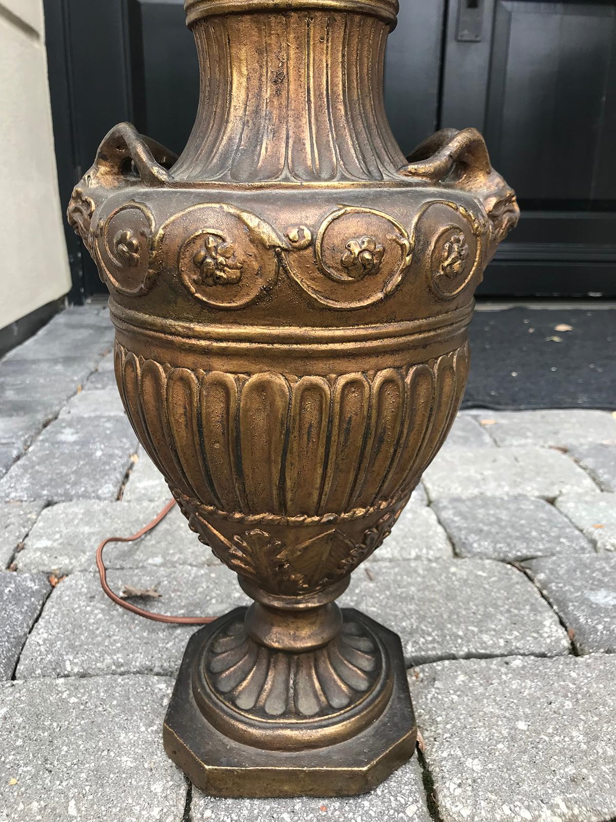 Metal Early 20th Century Neoclassical Gilt Repousee Urn Lamp For Sale