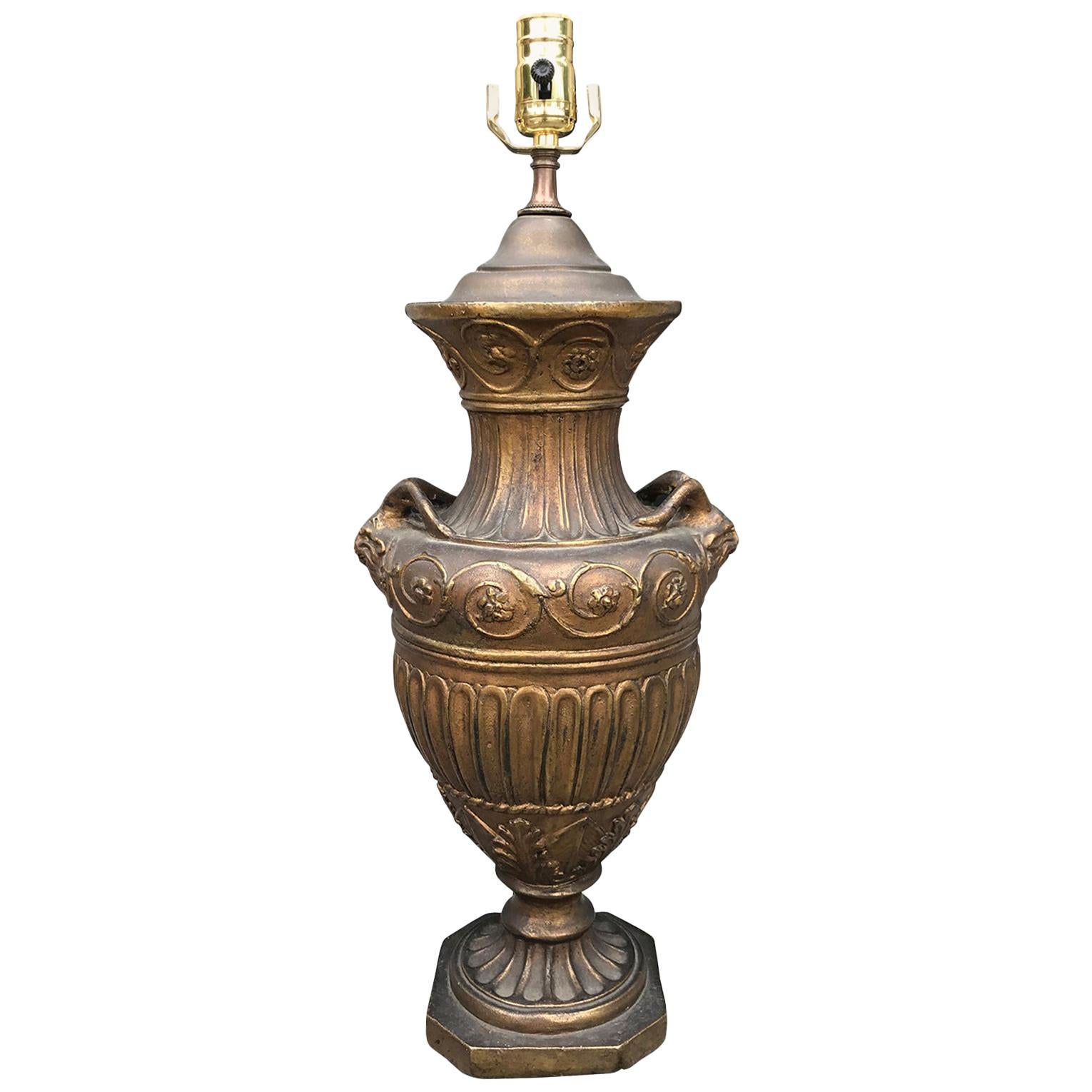 Early 20th Century Neoclassical Gilt Repousee Urn Lamp For Sale