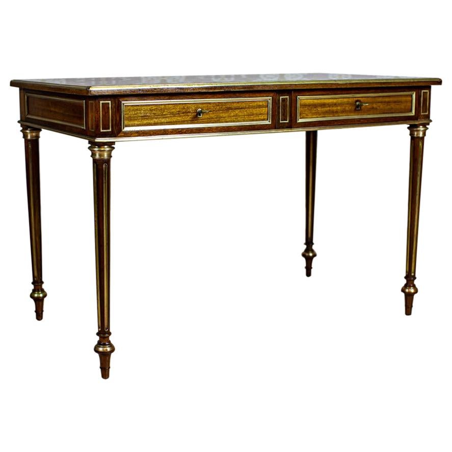 Early 20th-Century Neoclassical Writing Desk Inlaid with Brass For Sale