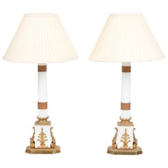 Early 20th Century Neoclassical Pair of Opaline Demi-Crystal Glass Lamps