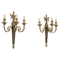 Antique Early 20th Century Neoclassical Pair of Wall Lights or Sconces in Gilded Bronze