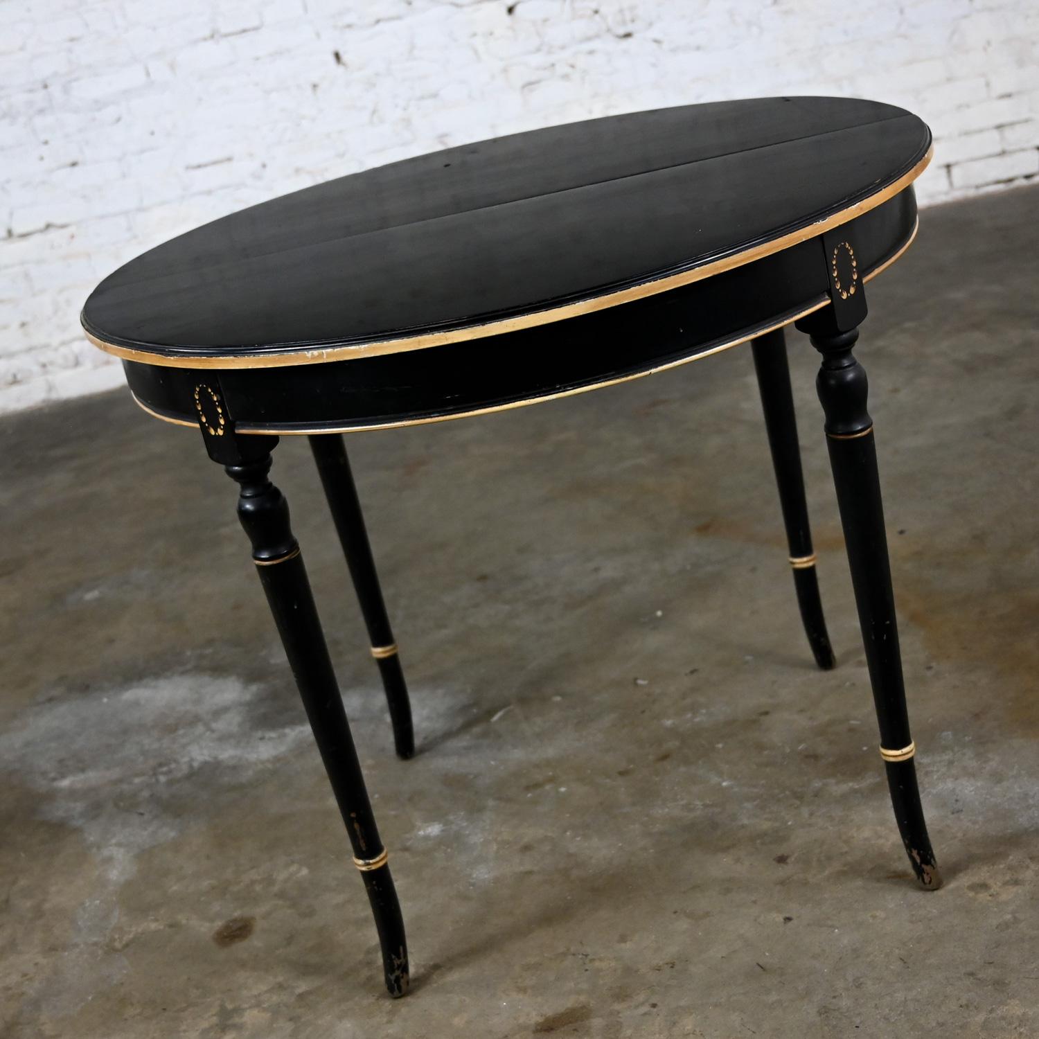 Wood Early 20th Century Neoclassical Round Dining Table Black Age Distressed Finish  For Sale