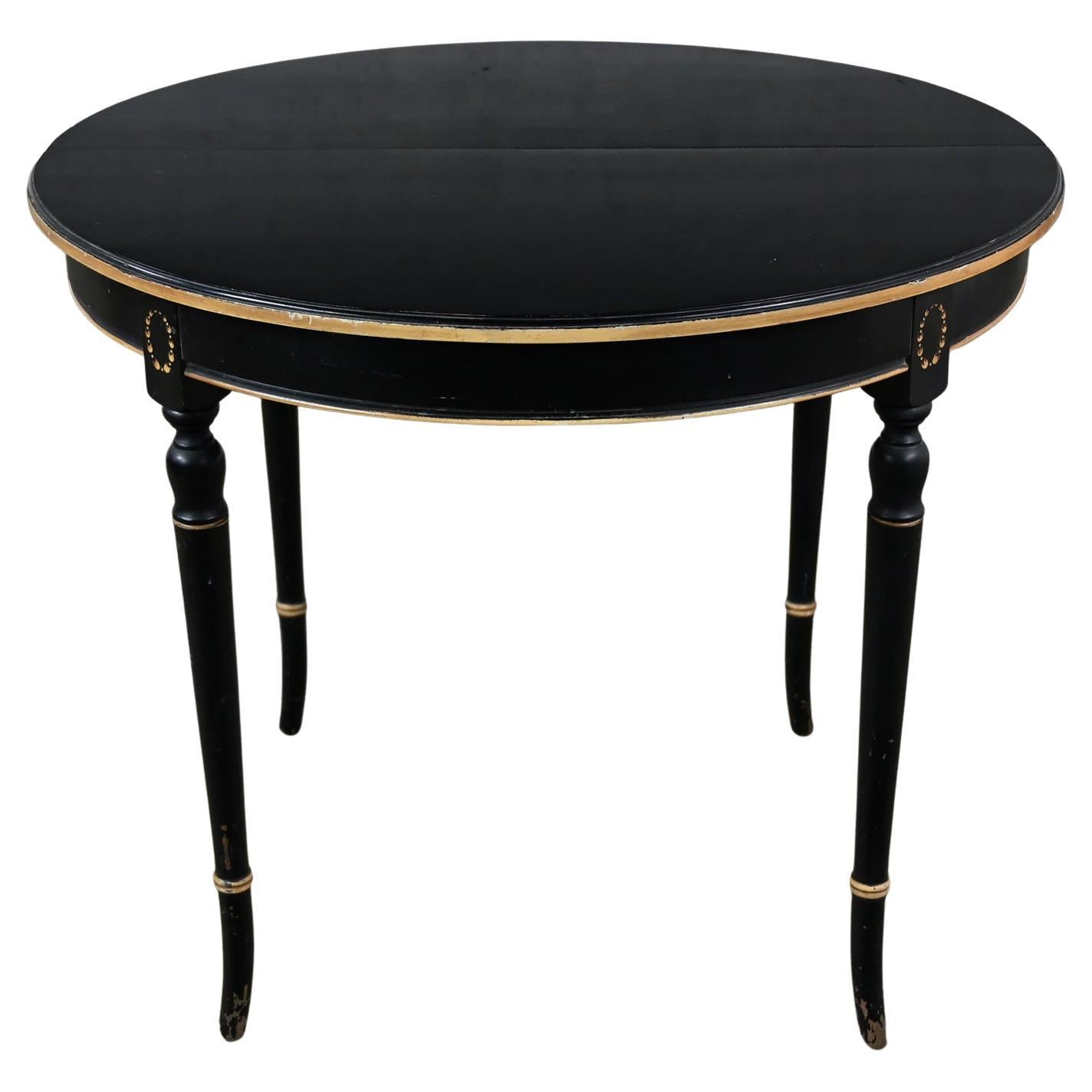 Early 20th Century Neoclassical Round Dining Table Black Age Distressed Finish 