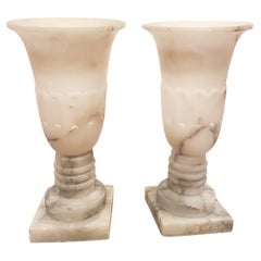 Early 20th Century Neoclassical Style Alabaster Urn Lamps - a Pair