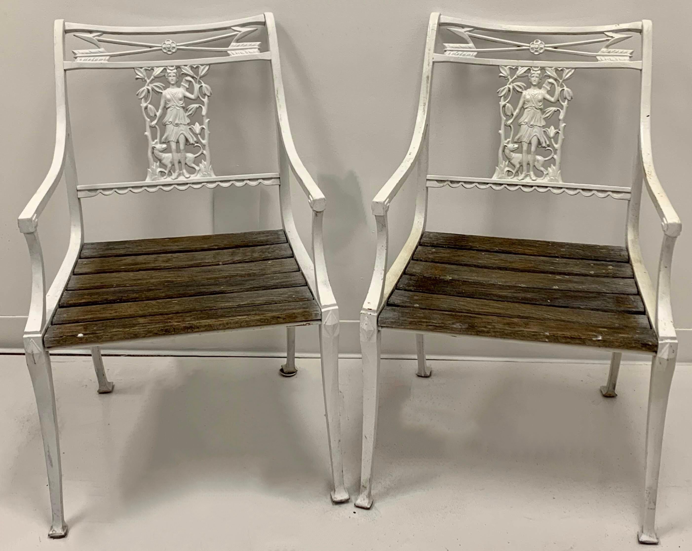 Early 20th Century Neoclassical Style Iron Molla Diana the Huntress Chairs, Pair In Good Condition For Sale In Kennesaw, GA