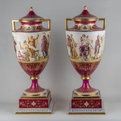 Early 20th Century Neoclassical Style Royal Vienna Porcelain Covered Urns