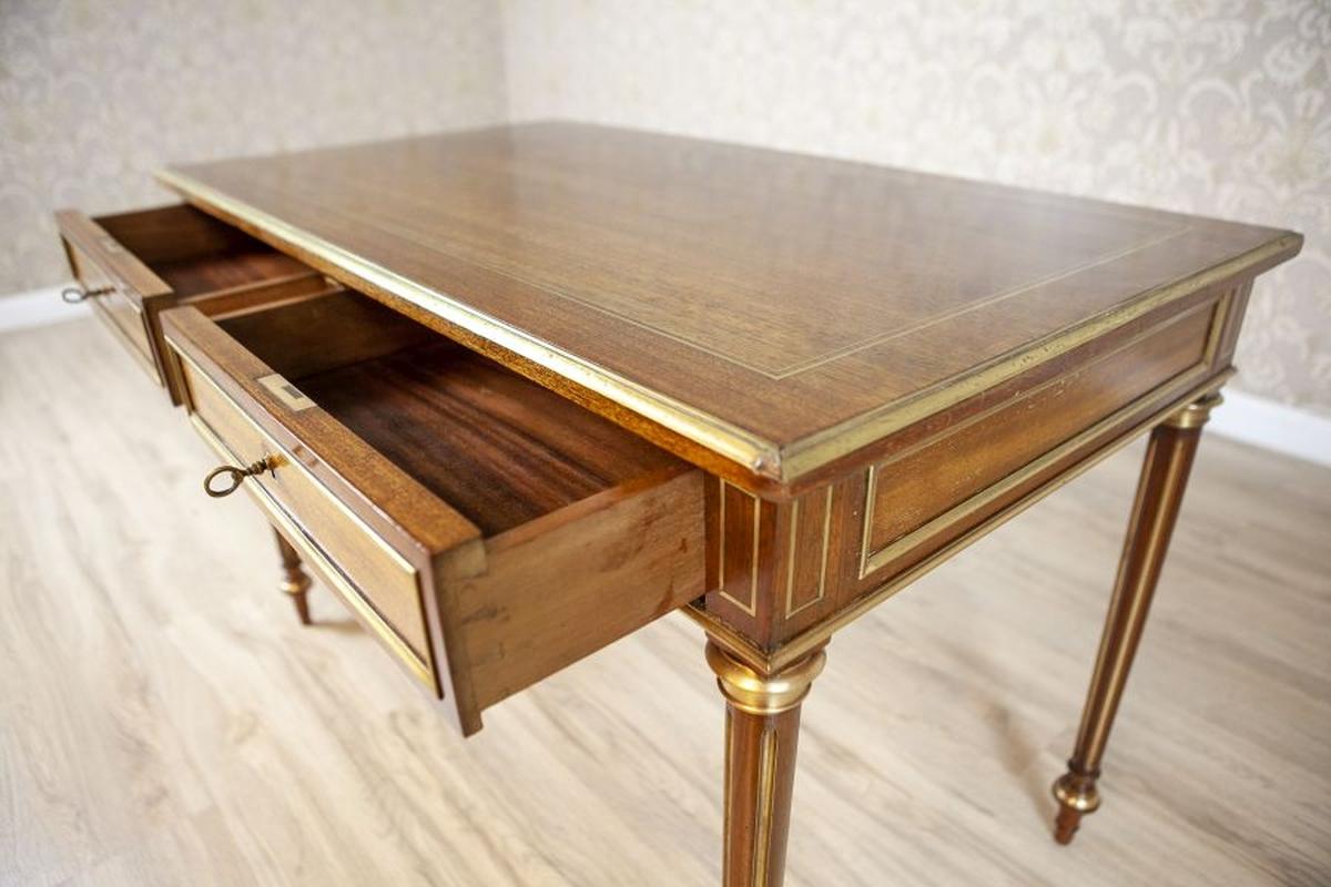 Vintage Neoclassical Writing Desk Inlaid With Brass, 1950s 5