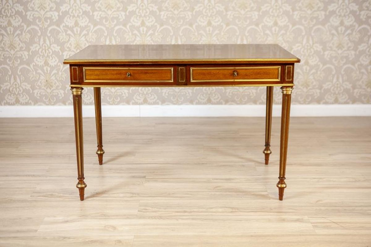 European Vintage Neoclassical Writing Desk Inlaid With Brass, 1950s