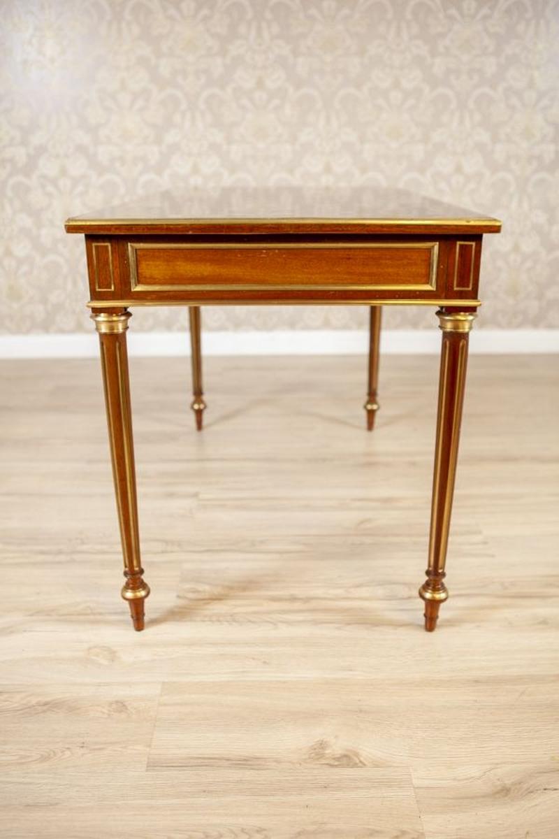 Vintage Neoclassical Writing Desk Inlaid With Brass, 1950s In Good Condition In Opole, PL