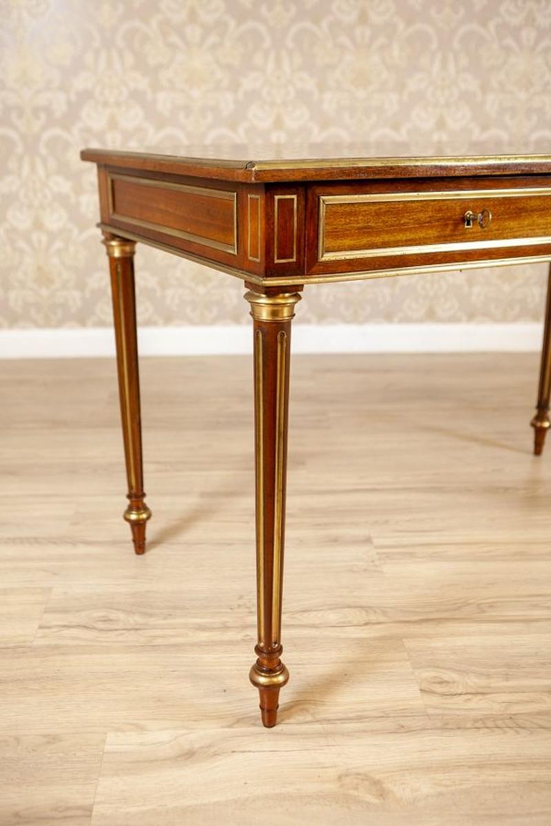 Mid-20th Century Vintage Neoclassical Writing Desk Inlaid With Brass, 1950s