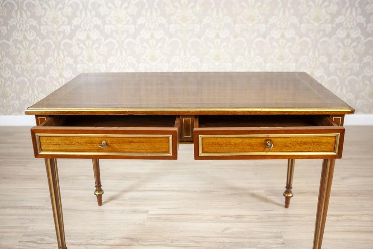 Vintage Neoclassical Writing Desk Inlaid With Brass, 1950s 4