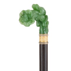 Early 20th Century Nephrite, Diamond and Enamel Frog-Shaped Cane