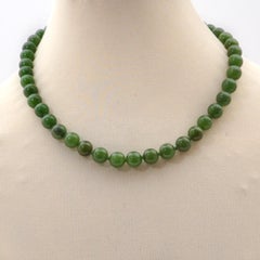 Vintage Nephrite Jade Silver Beaded Necklace