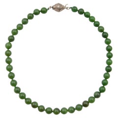 Vintage Nephrite Jade Silver Beaded Necklace