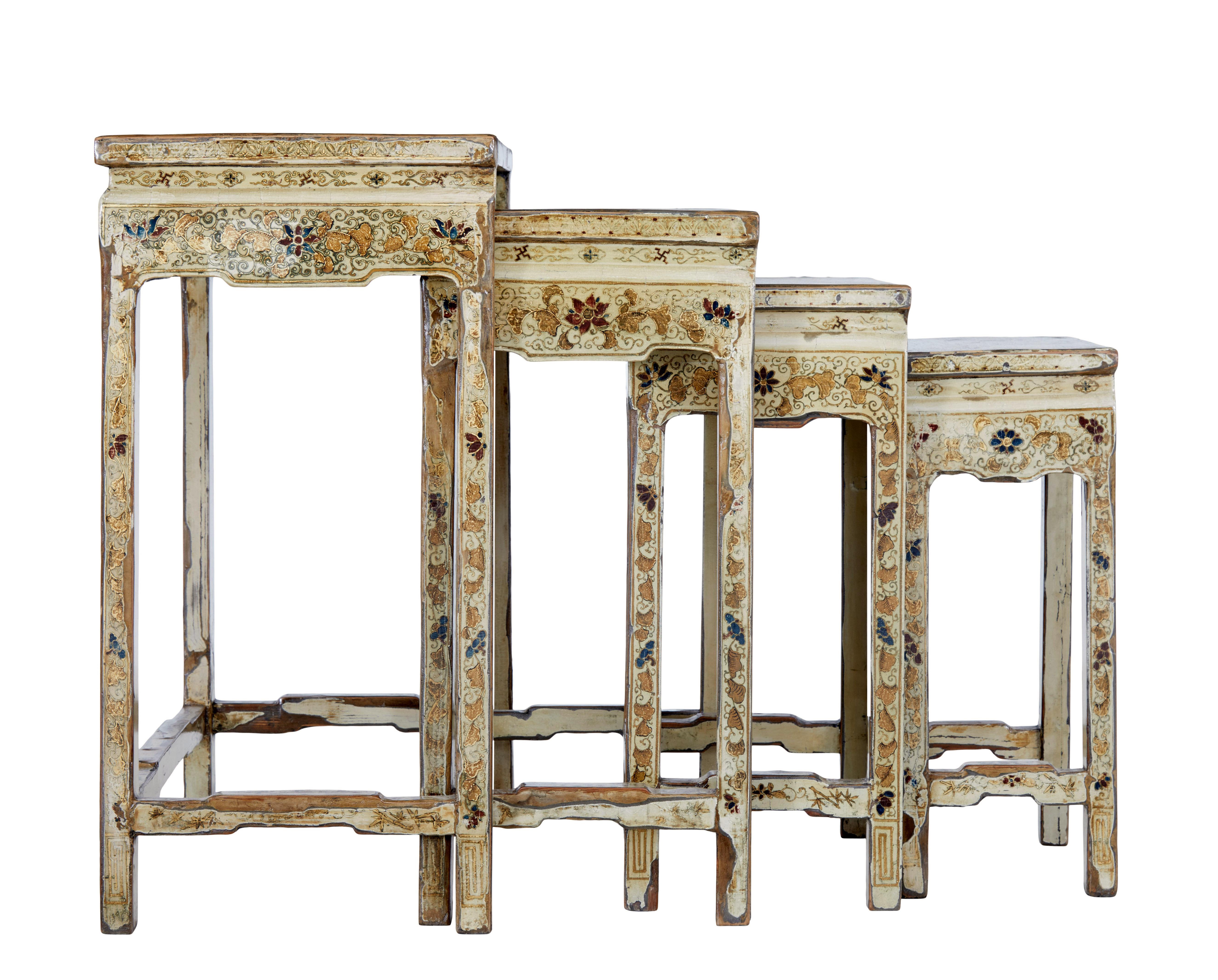 Chinese Early 20th century nest of 4 lacquered and decorated tables For Sale