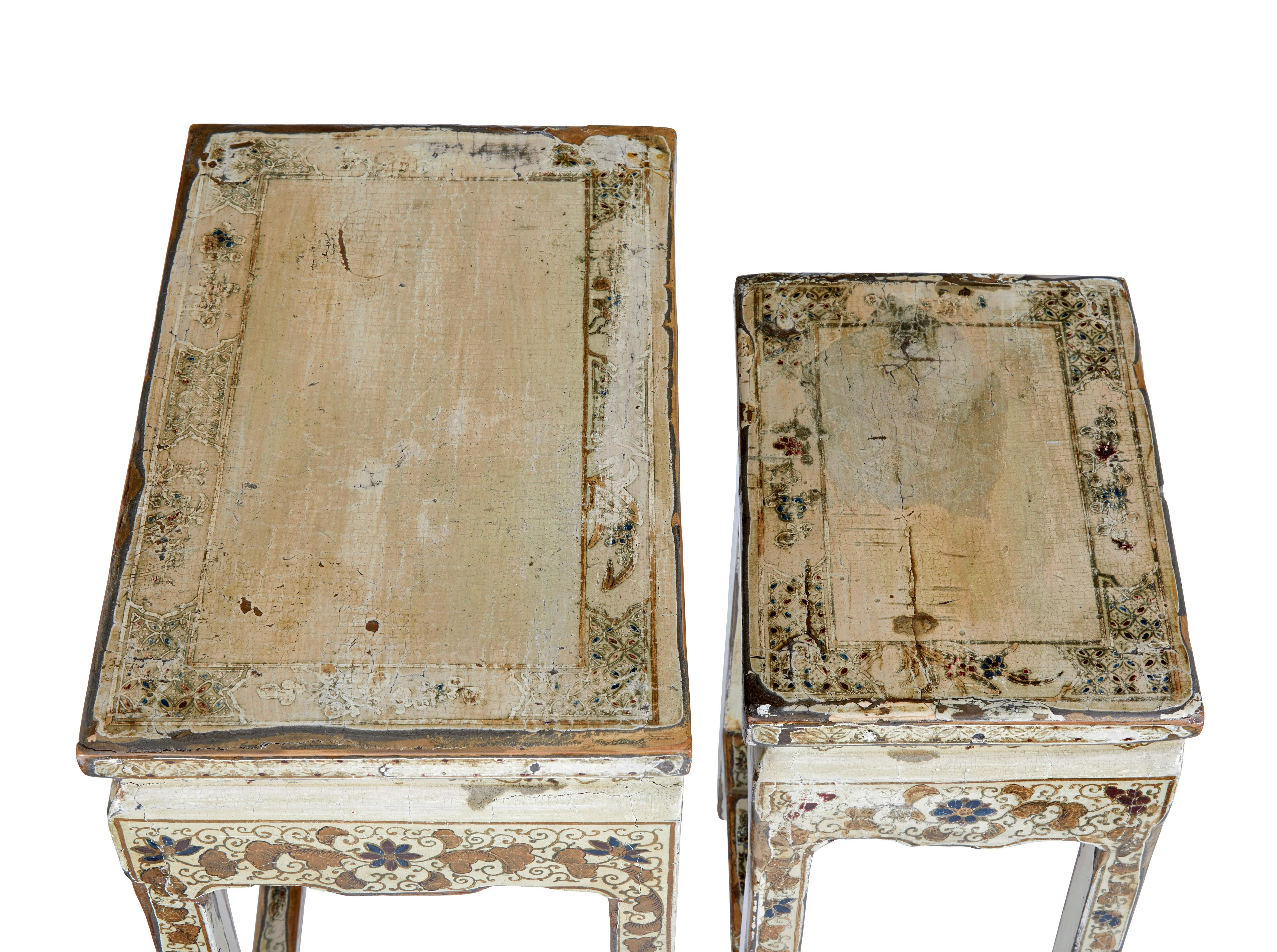 Hardwood Early 20th century nest of 4 lacquered and decorated tables For Sale