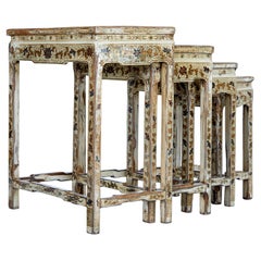 Early 20th Century Nest of 4 Lacquered and Decorated Tables