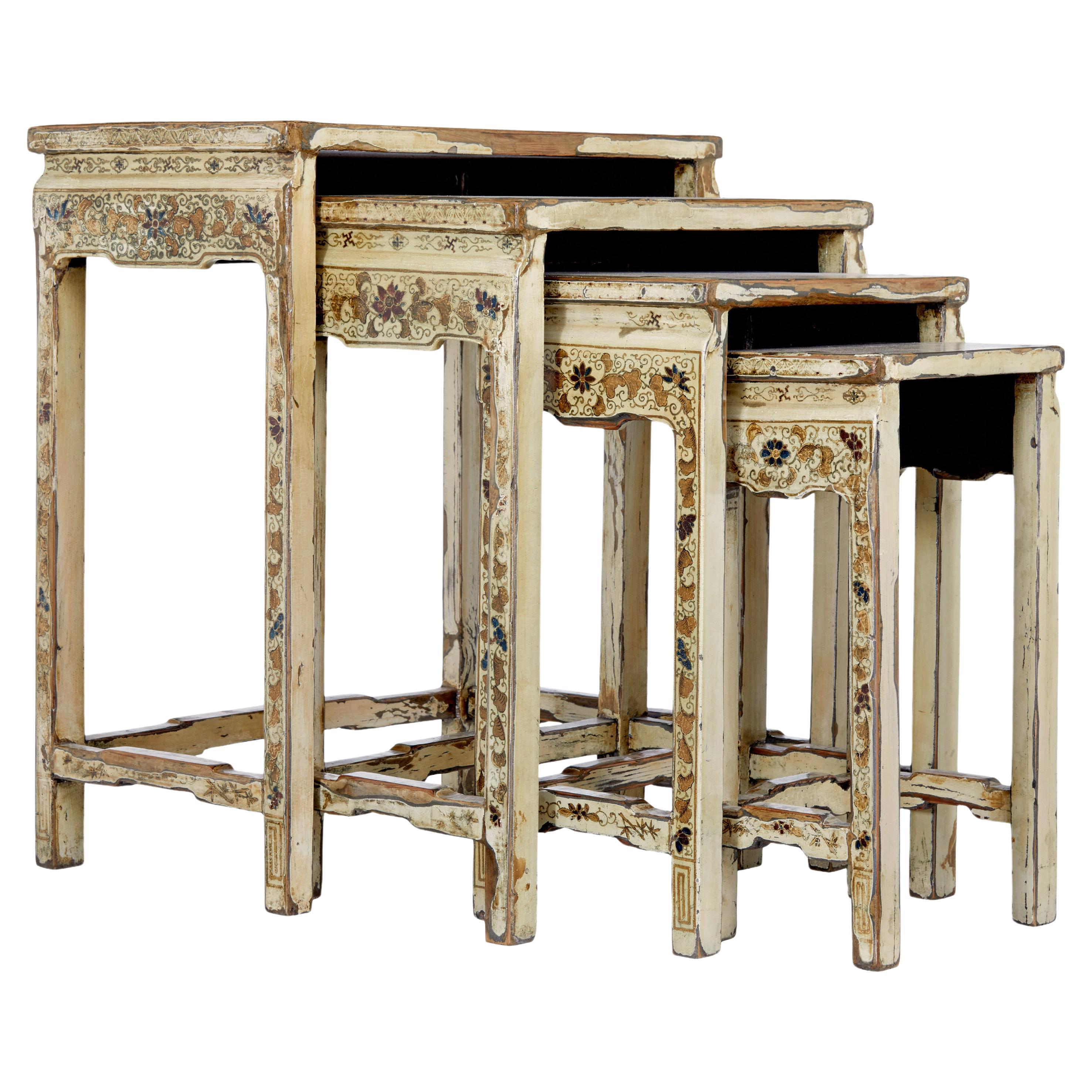 Early 20th century nest of 4 lacquered and decorated tables For Sale