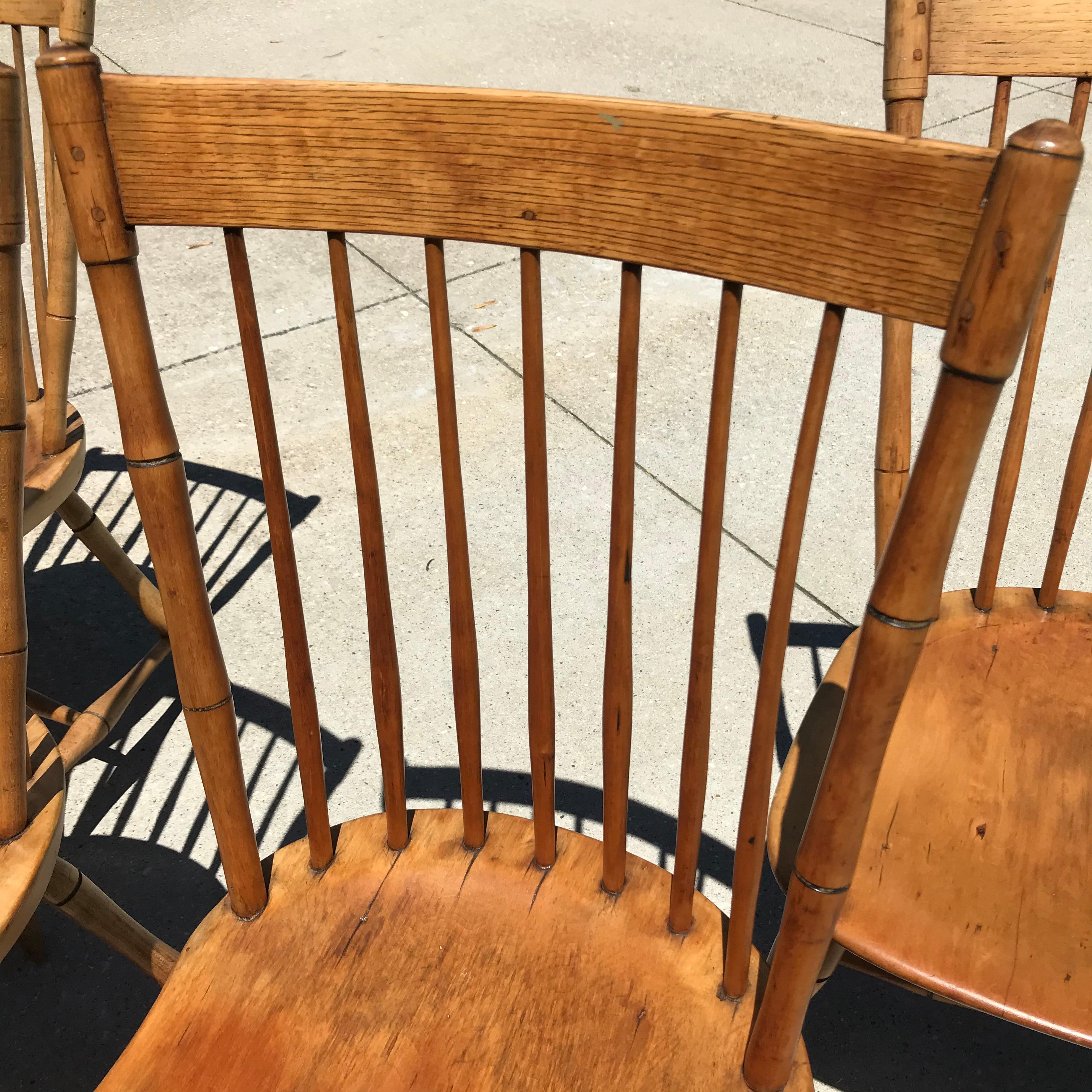 Early 20th Century New England Maple Spindleback Windsor Chairs 4