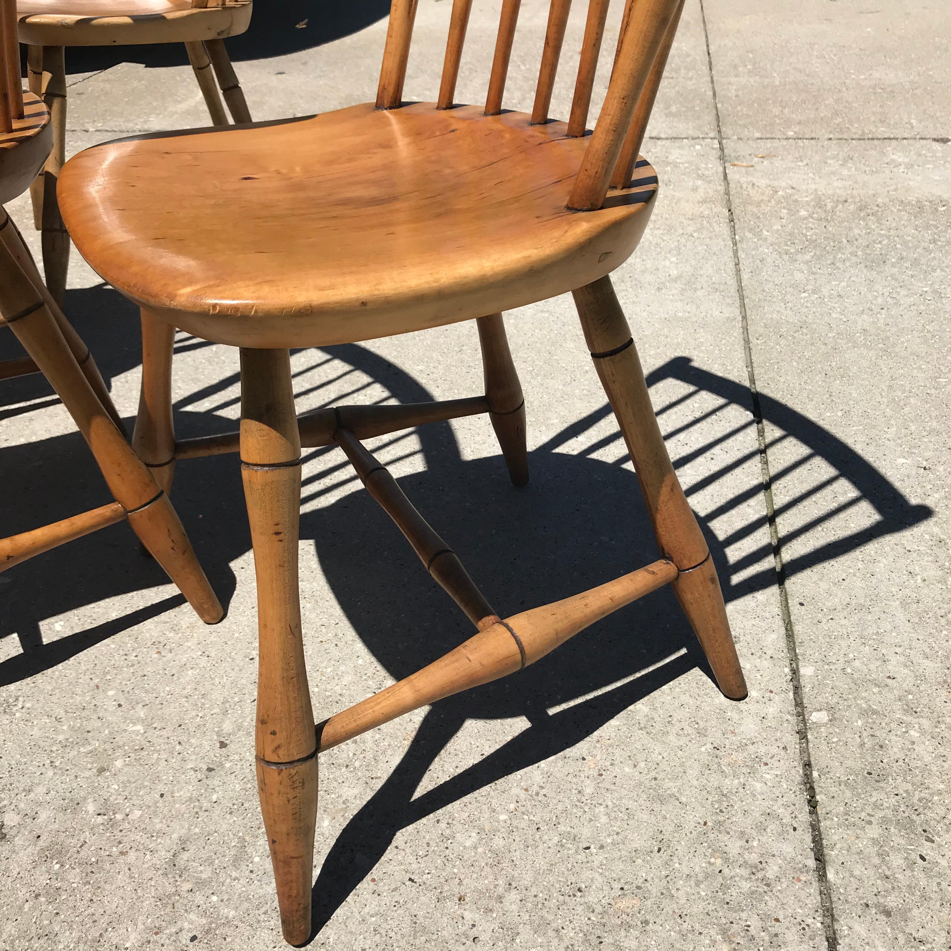 Early 20th Century New England Maple Spindleback Windsor Chairs 5