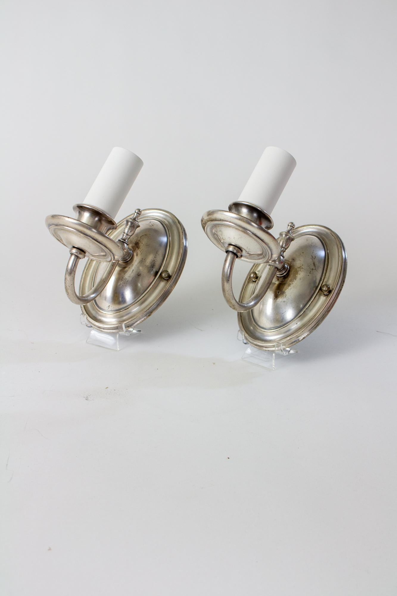 Revival Early 20th Century Nickel Plated Sconces - a Pair