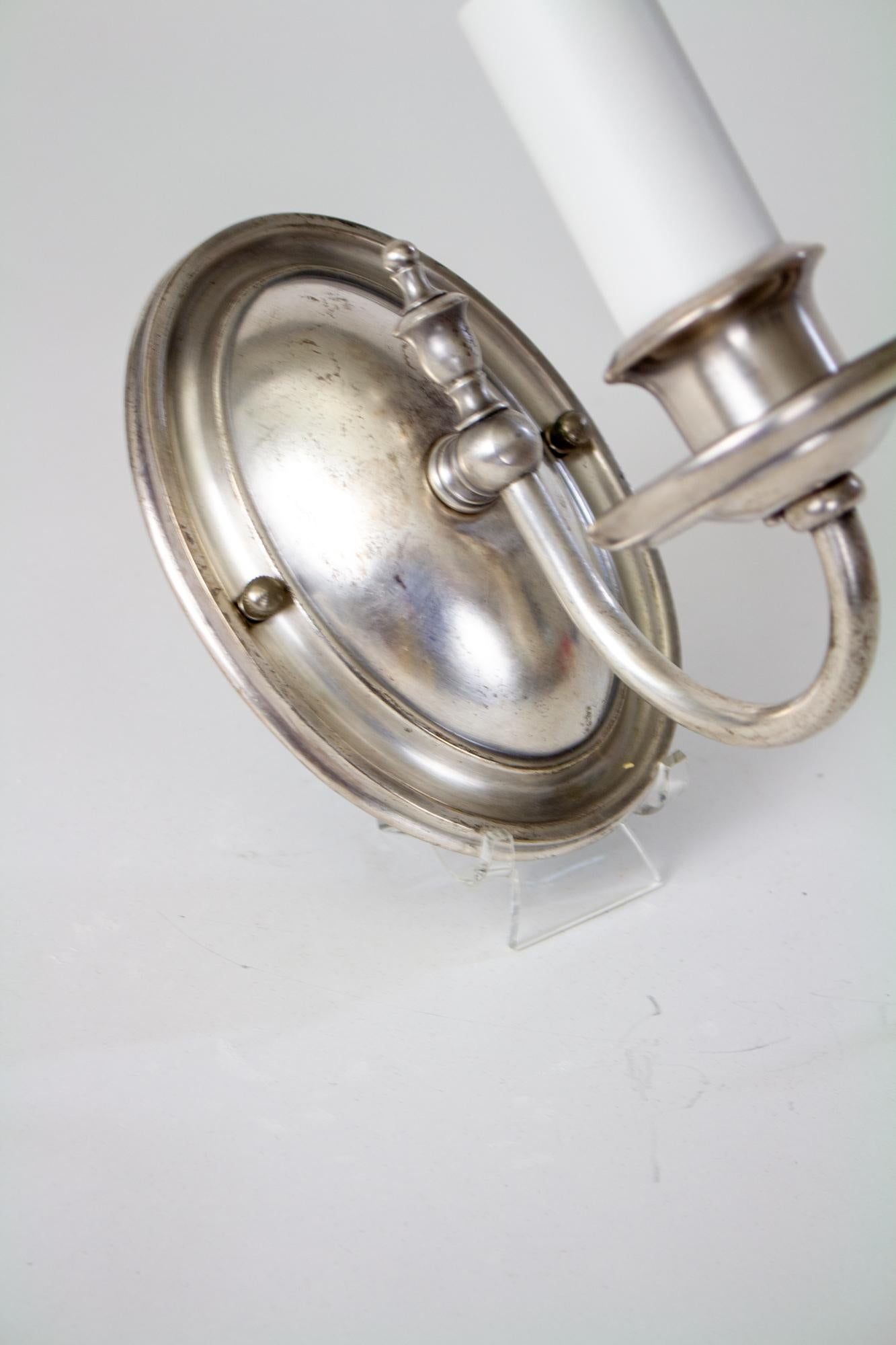 Early 20th Century Nickel Plated Sconces - a Pair In Good Condition In Canton, MA