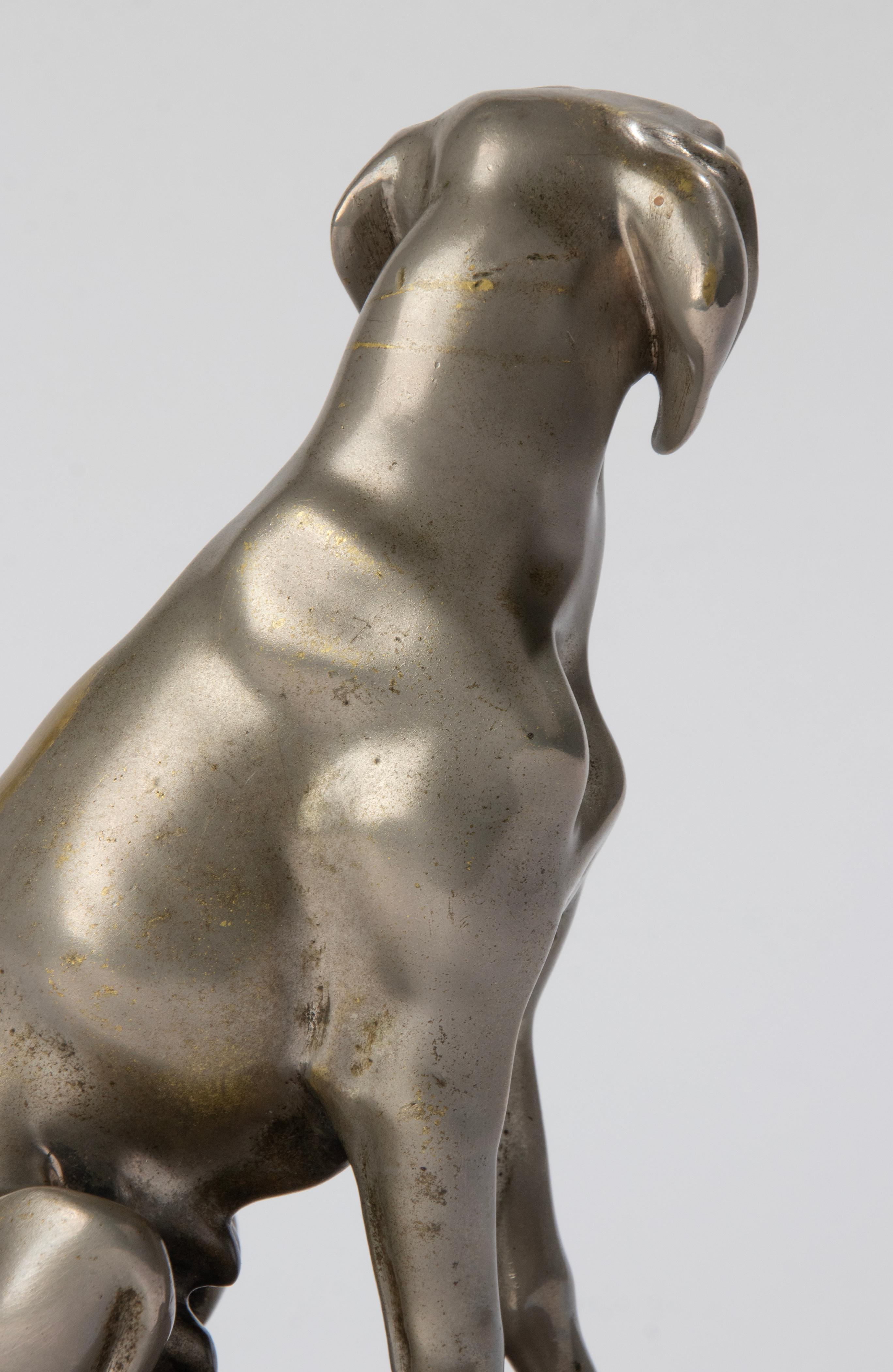 Early 20th Century, Nickel-Plated Spelter Sculpture Dog For Sale 9