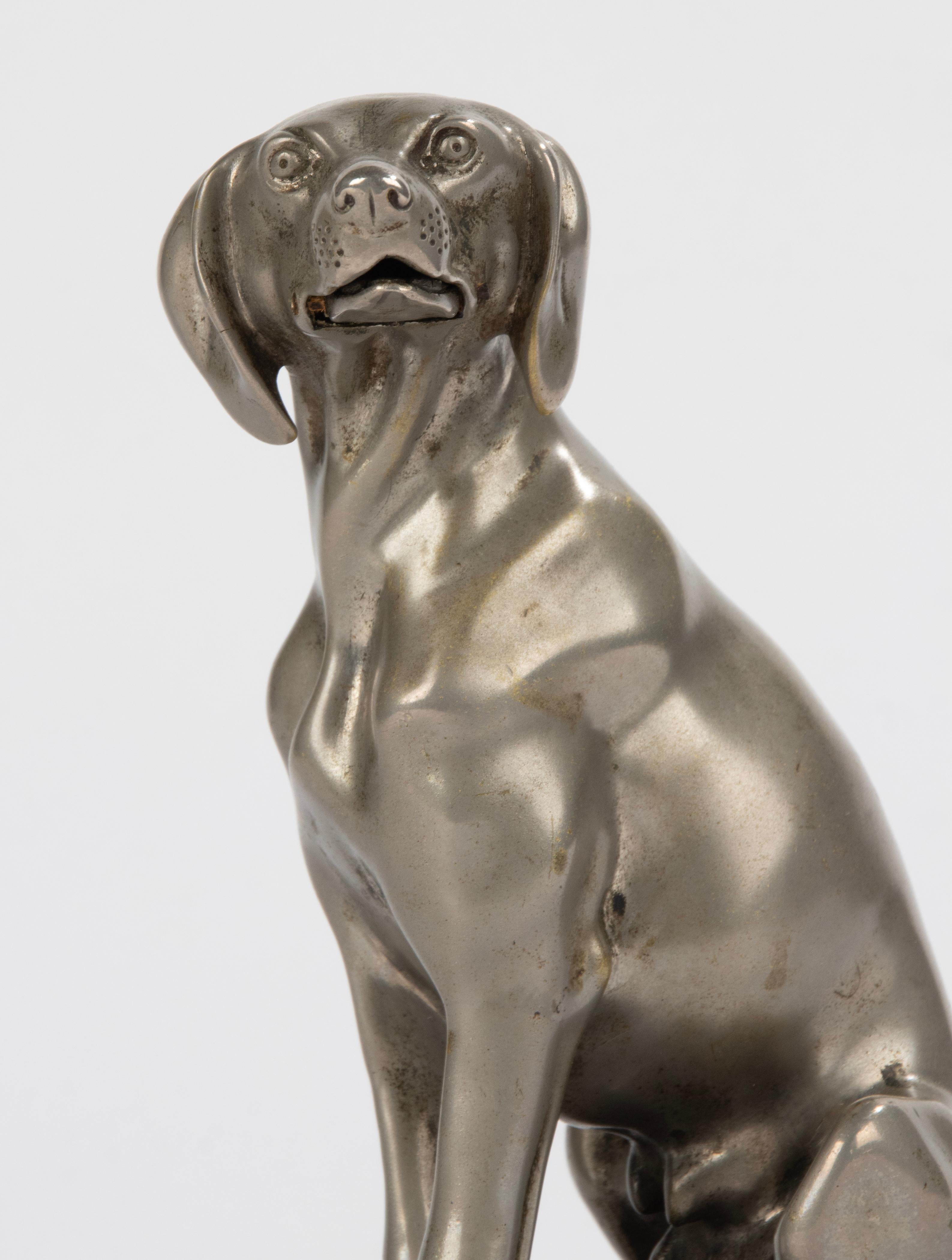 Art Deco Early 20th Century, Nickel-Plated Spelter Sculpture Dog For Sale