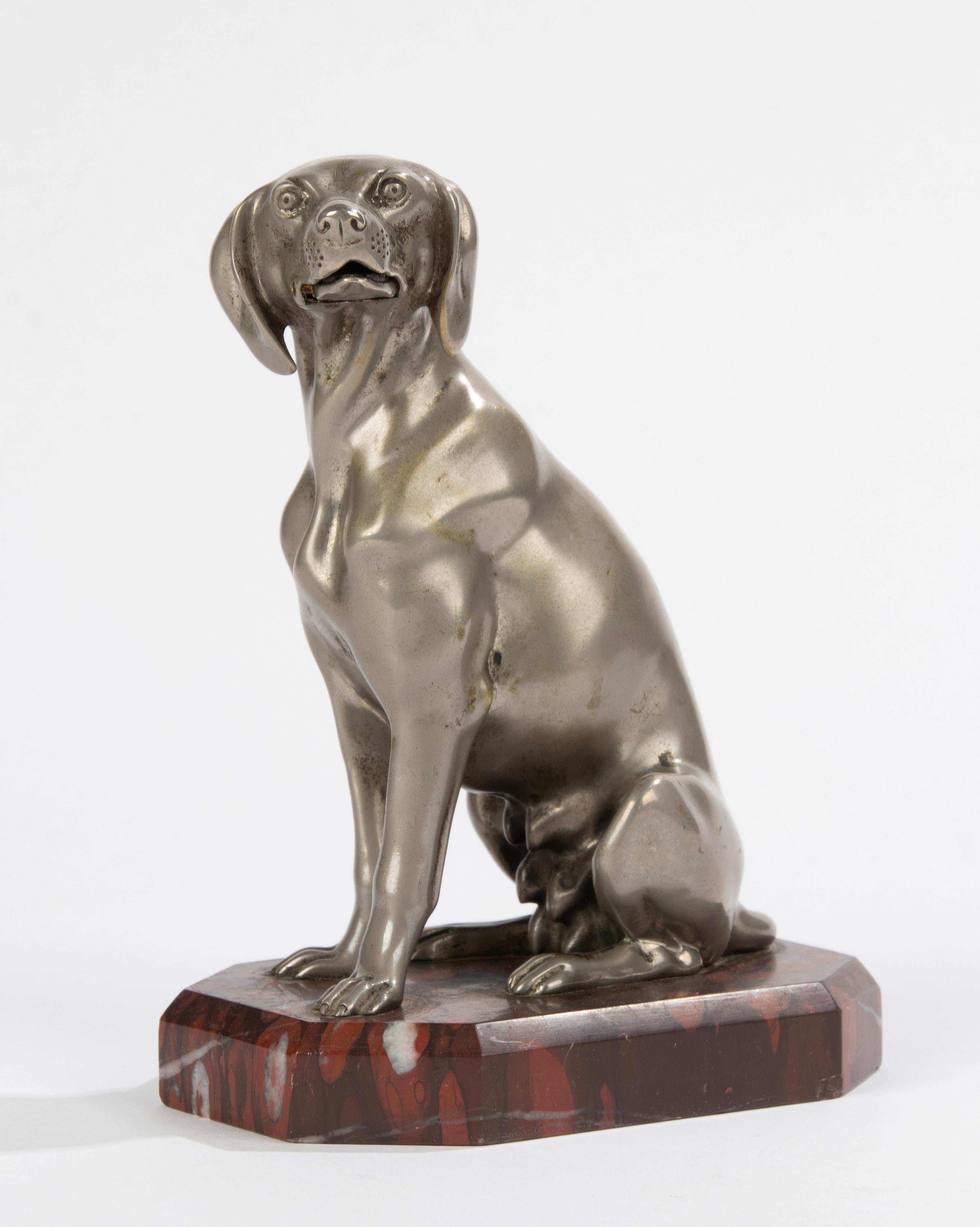 French Early 20th Century, Nickel-Plated Spelter Sculpture Dog For Sale