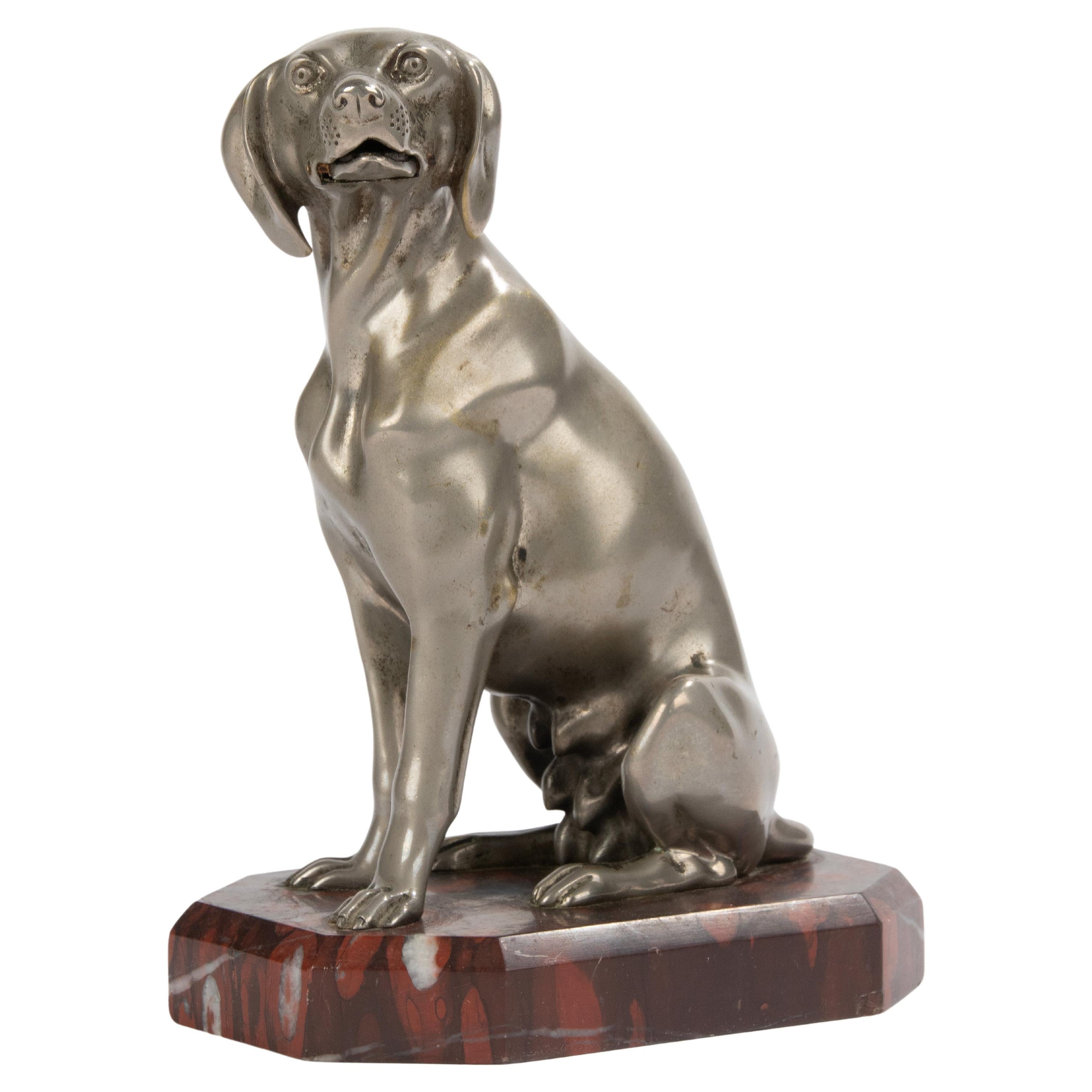 Early 20th Century, Nickel-Plated Spelter Sculpture Dog For Sale