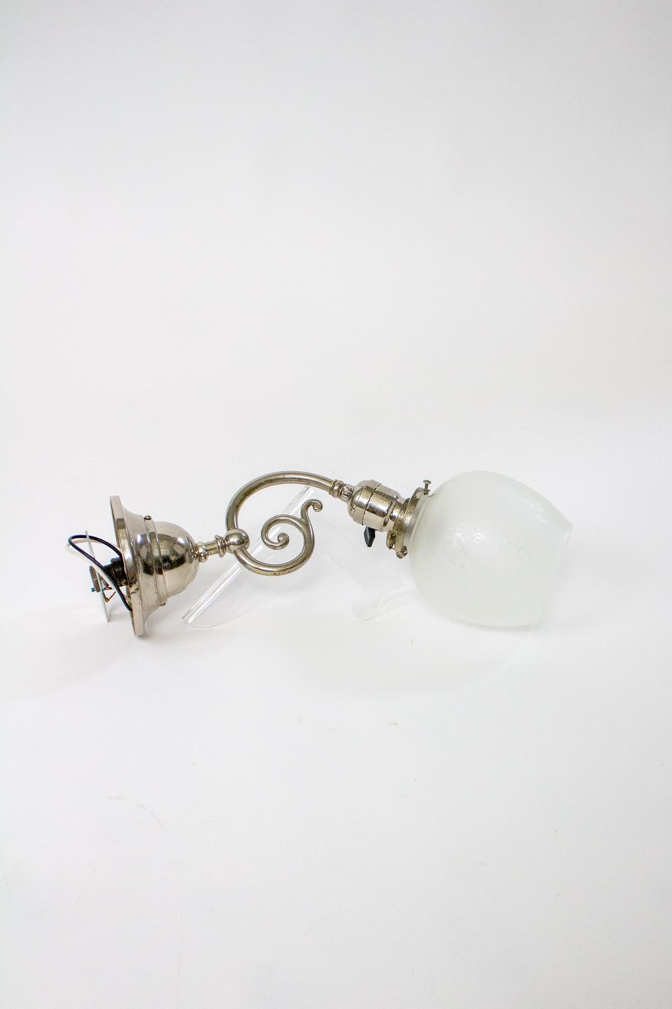 Early 20th Century Nickel Sconce with Glass For Sale 1