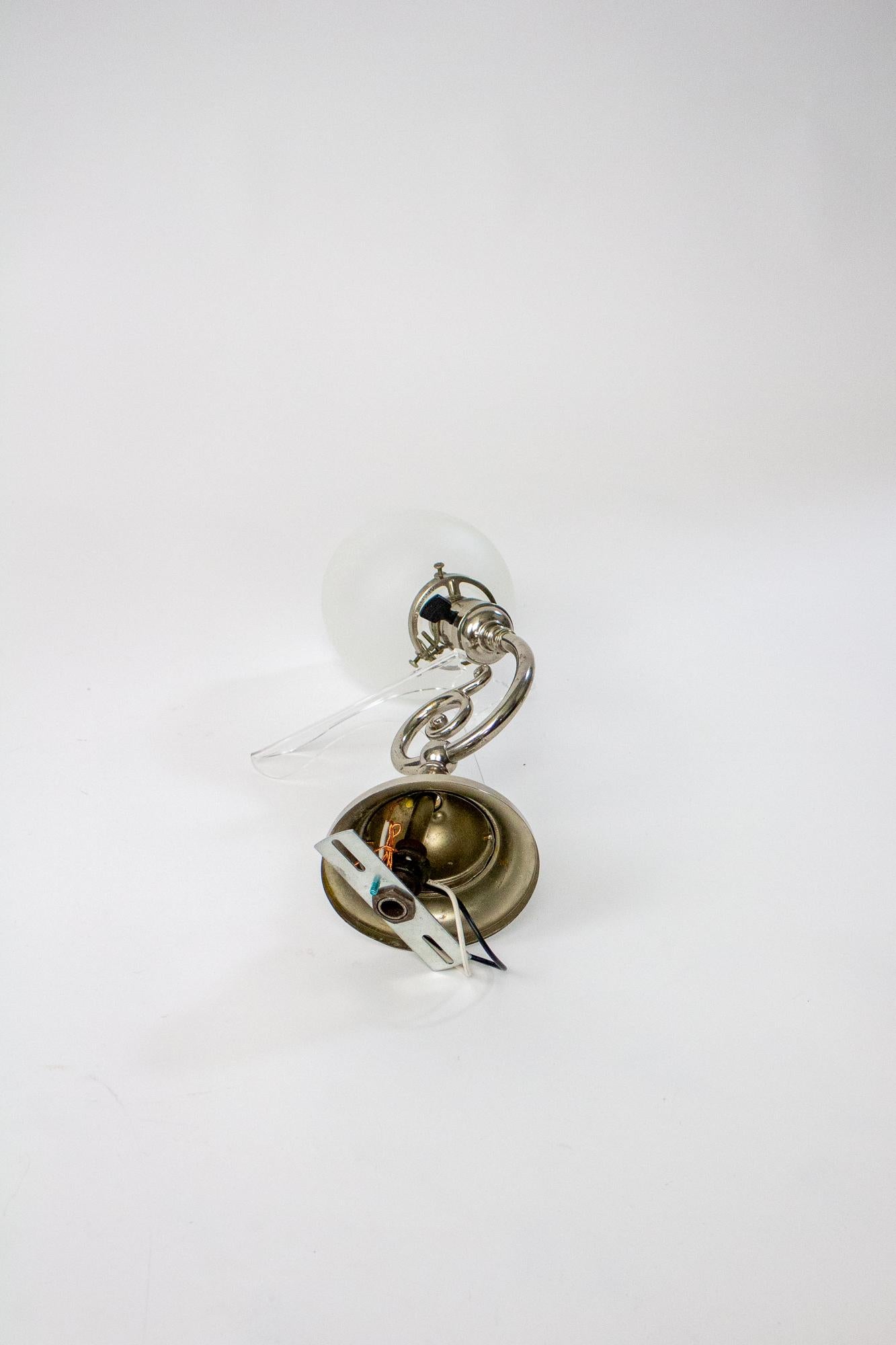 Early 20th Century Nickel Sconce with Glass For Sale 2