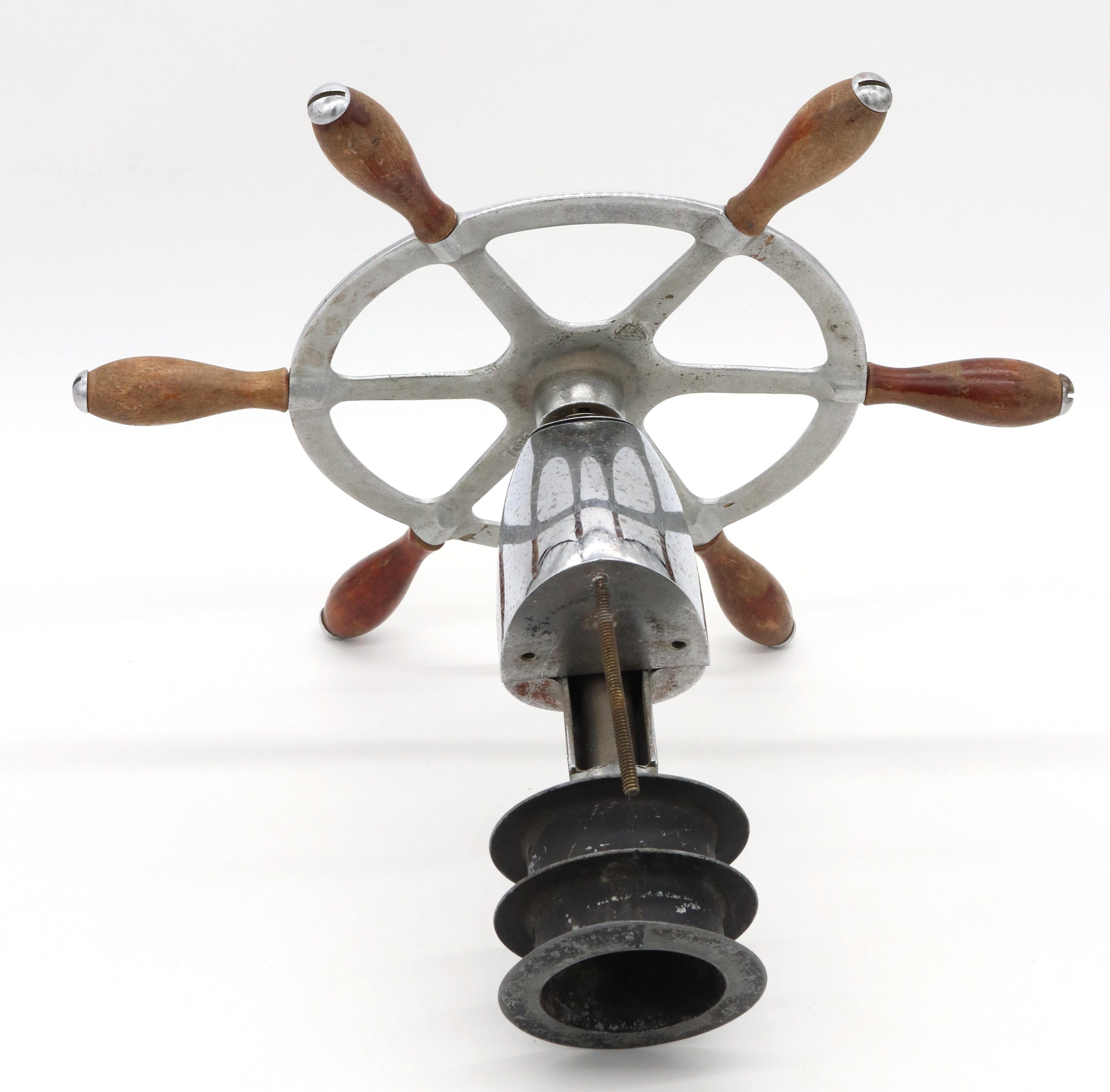 Cast Early 20th Century Nickel & Teak Yacht Wheel For Sale