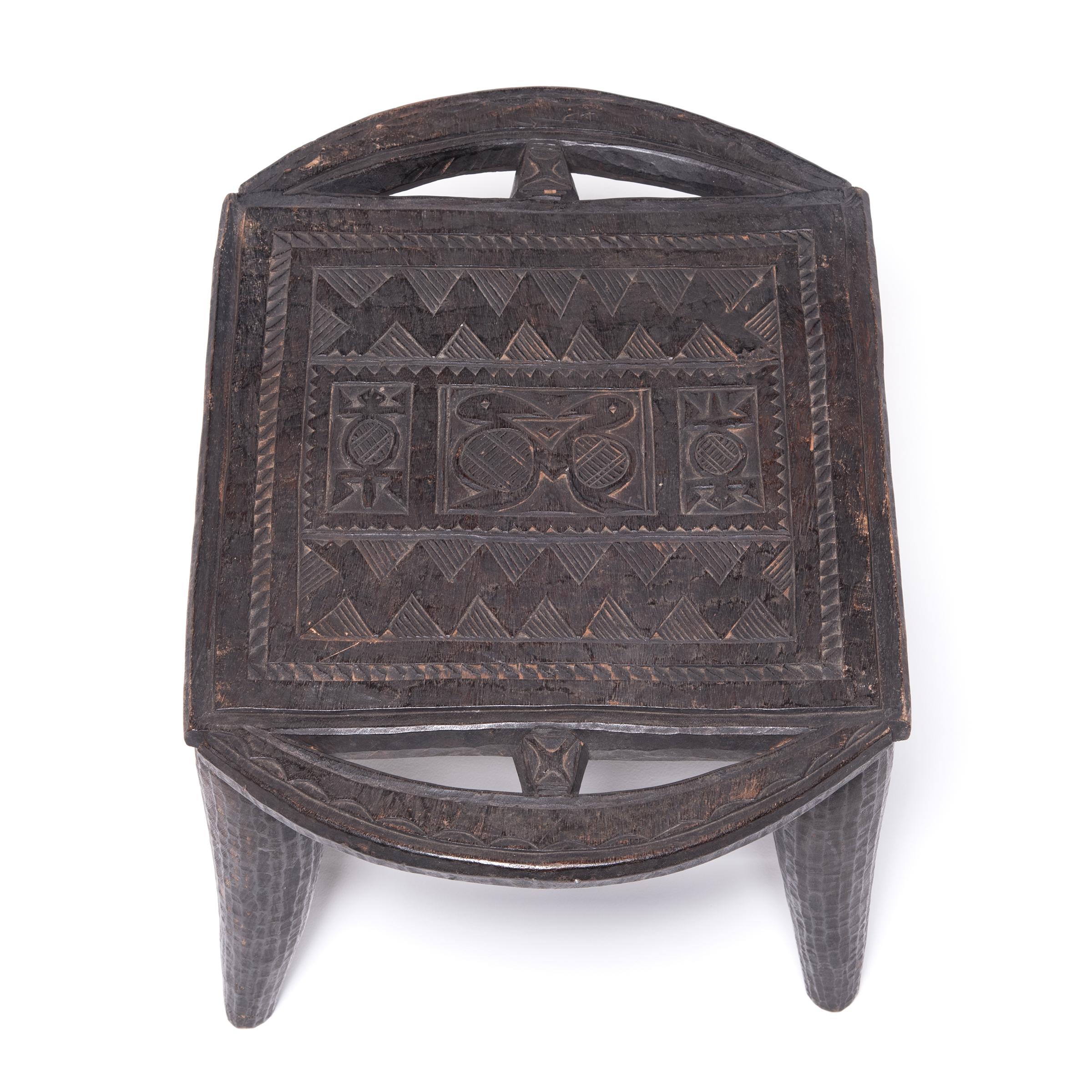 Wood Early 20th Century Nigerian Nupe Stool with Animal Motifs