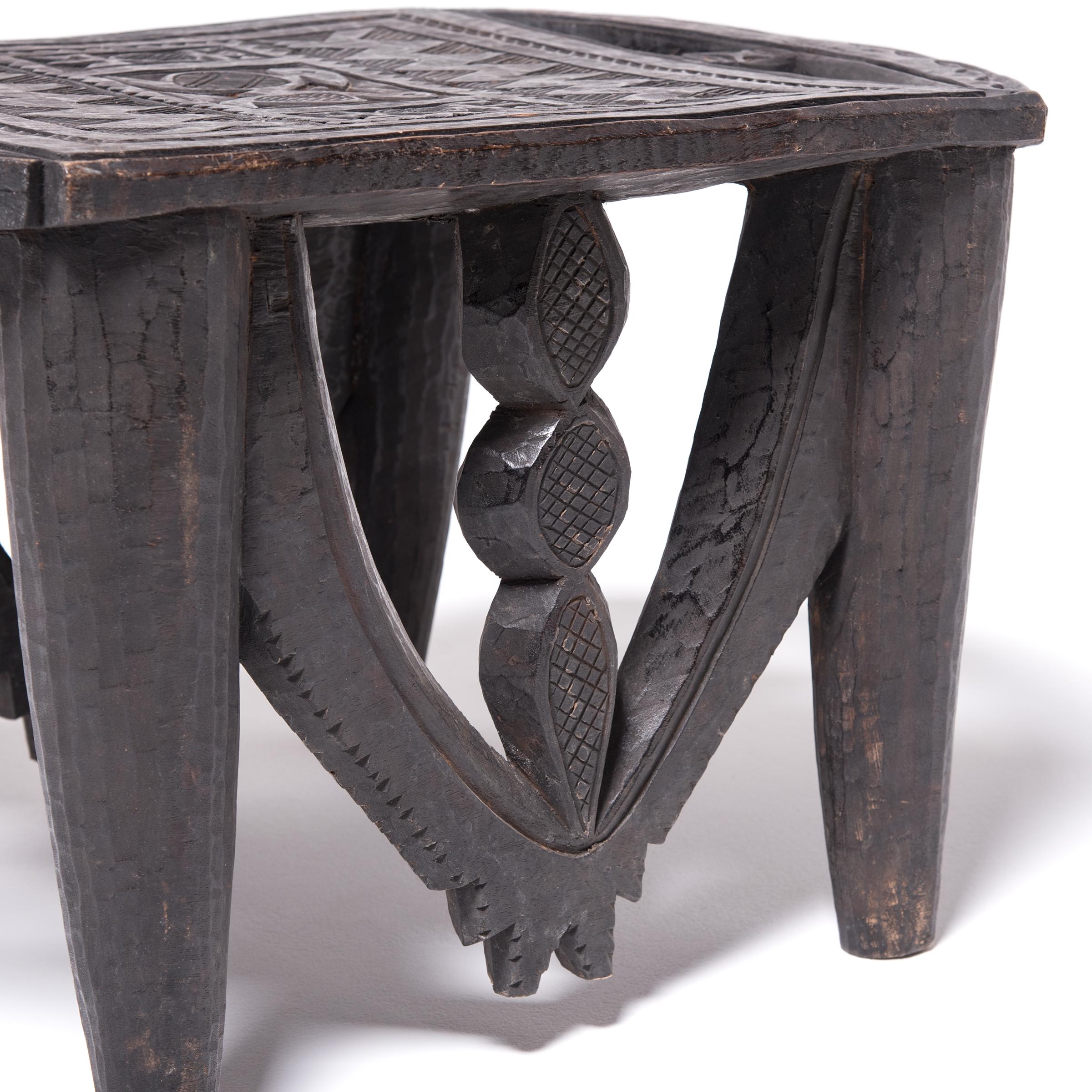 Early 20th Century Nigerian Nupe Stool with Animal Motifs 1