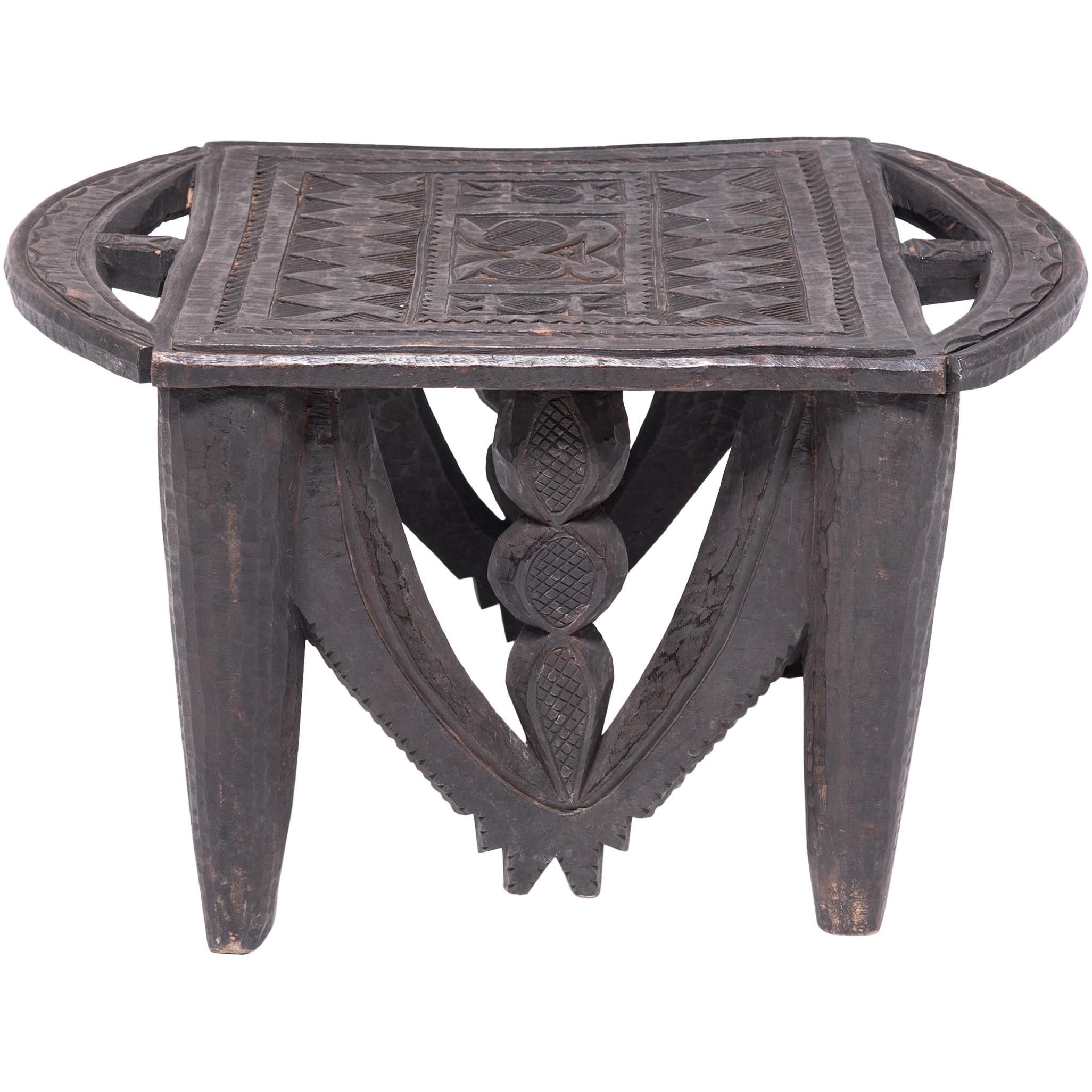 Early 20th Century Nigerian Nupe Stool with Animal Motifs