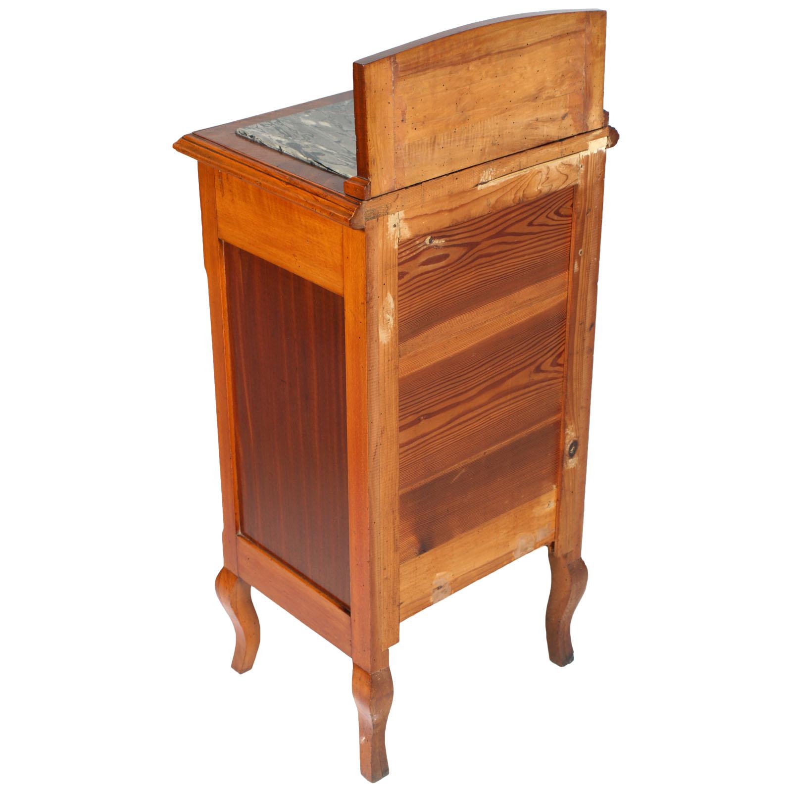 19th Century Antique couple Nightstands, Bedside Tables, Walnut & Mahogany with Marble Top For Sale