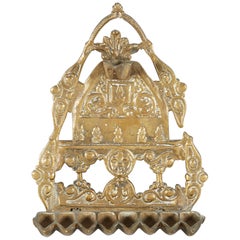 Used Early 20th Century North-African "Fleur-de-lis" Brass Hanukkah Lamp Menorah