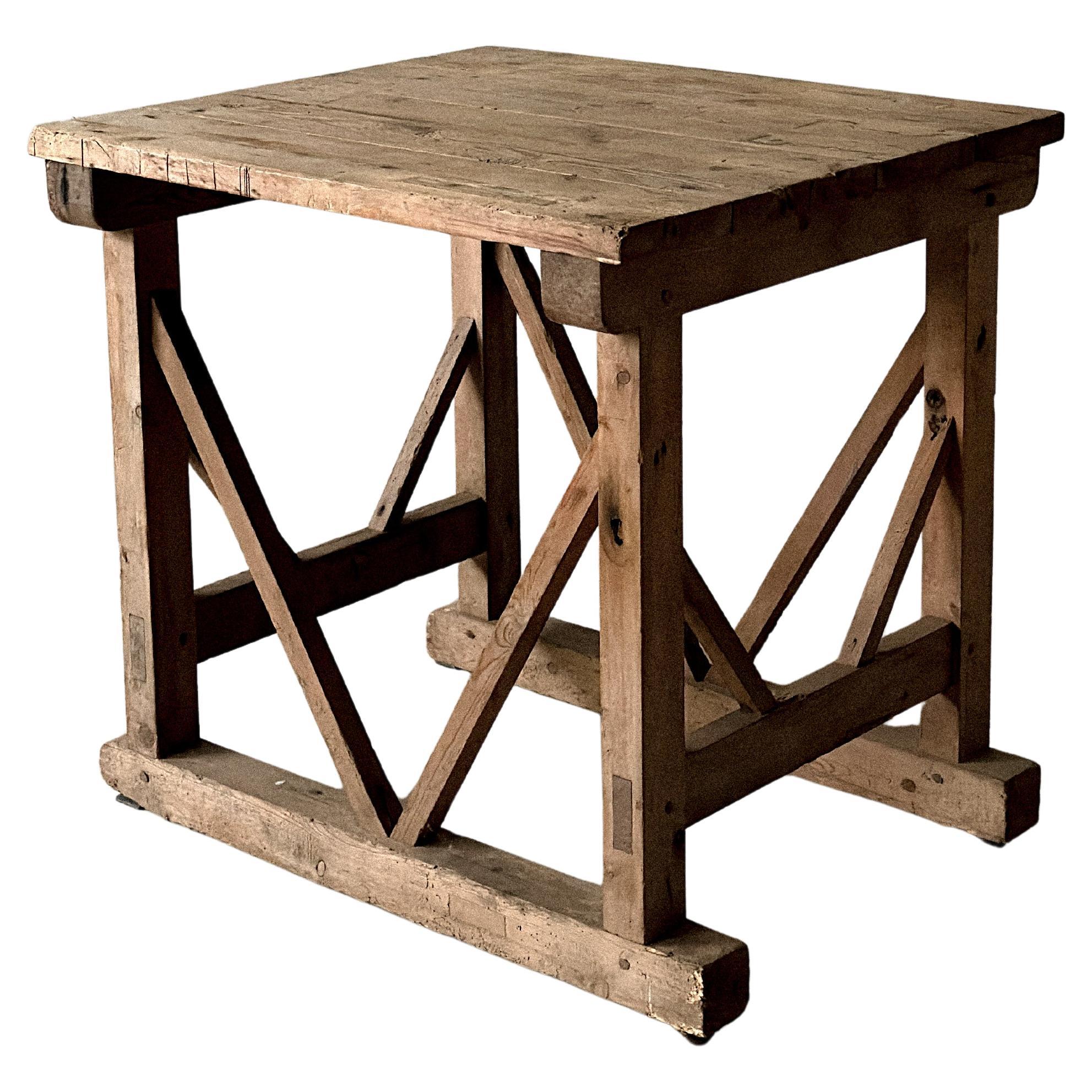 Early 20th Century Norwegian Pine Working Table on Castors, 76x78 cm For Sale