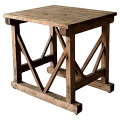 Early 20th Century Norwegian Pine Working Table on Castors, 76x78 cm