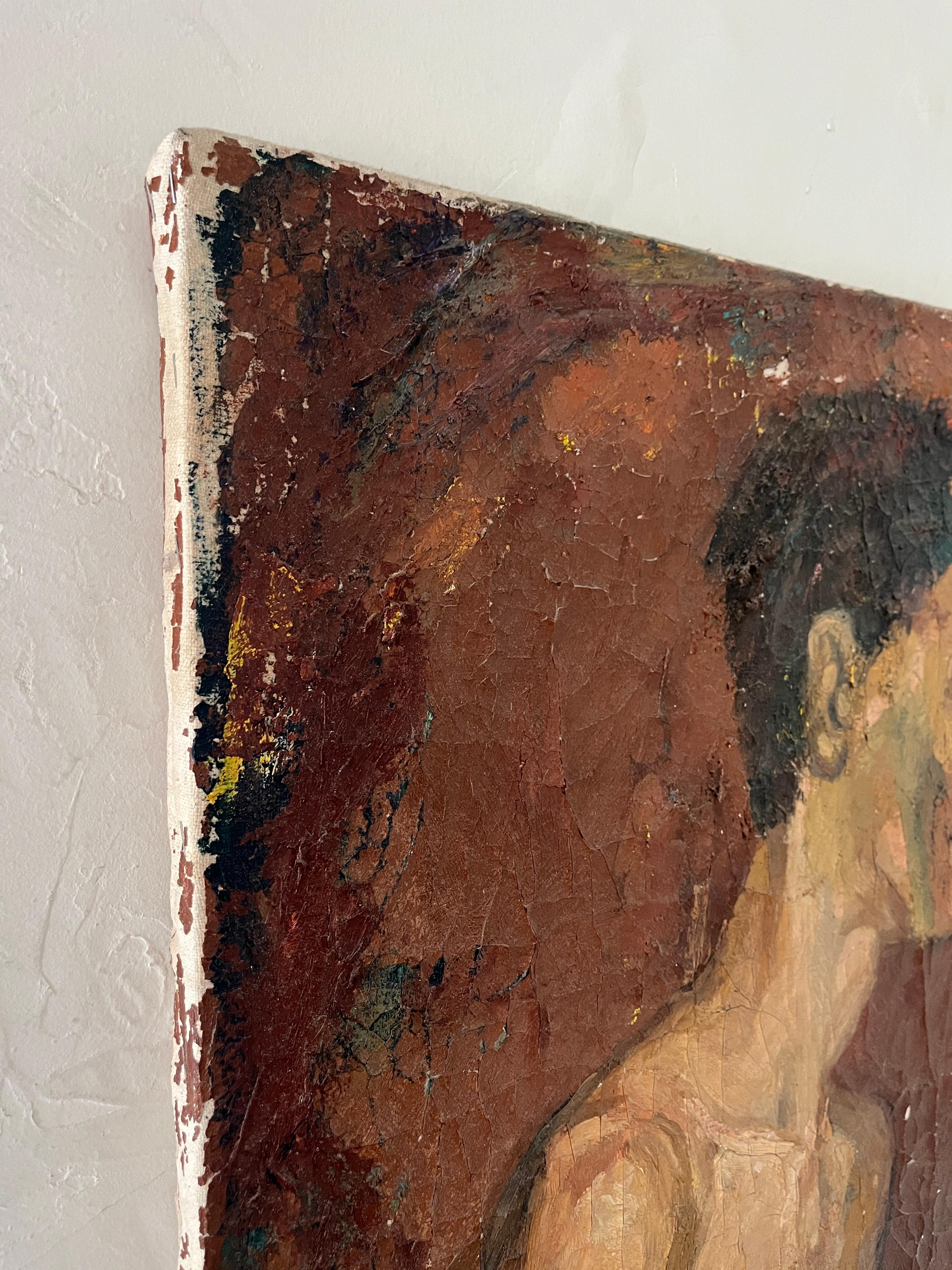 Antique 'nude' oil painting with beautiful signs of age and patina. Recently re-stretched and ready to be hung or framed. Signed on the back.