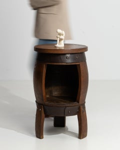 Early 20th Century Oak Barrel Bar Table, Round Tufted Seat, France